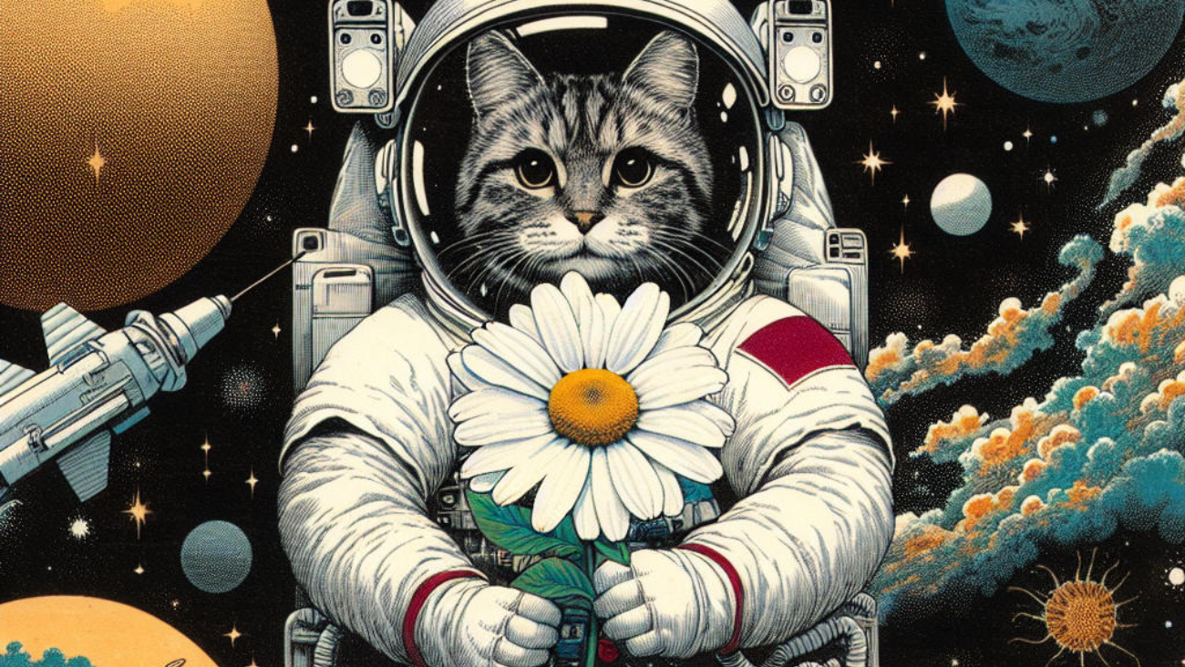 Space Cat in Ukiyoe Style Art