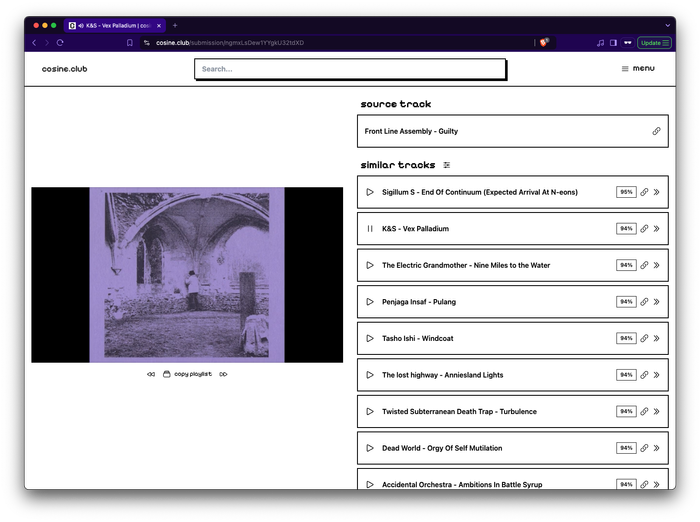 Cosine.club playlist generated from Front Line Assembly's 'Guilty'
