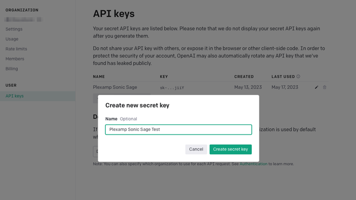 Create an API key with OpenAPI