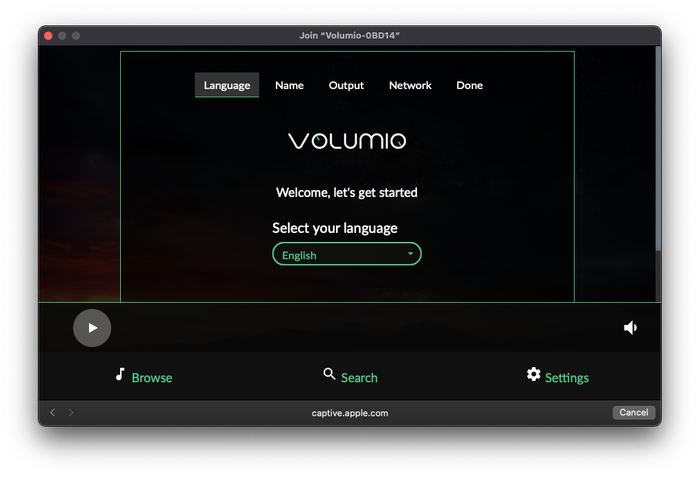 Set up your Volumio account in the Volumio OS interface